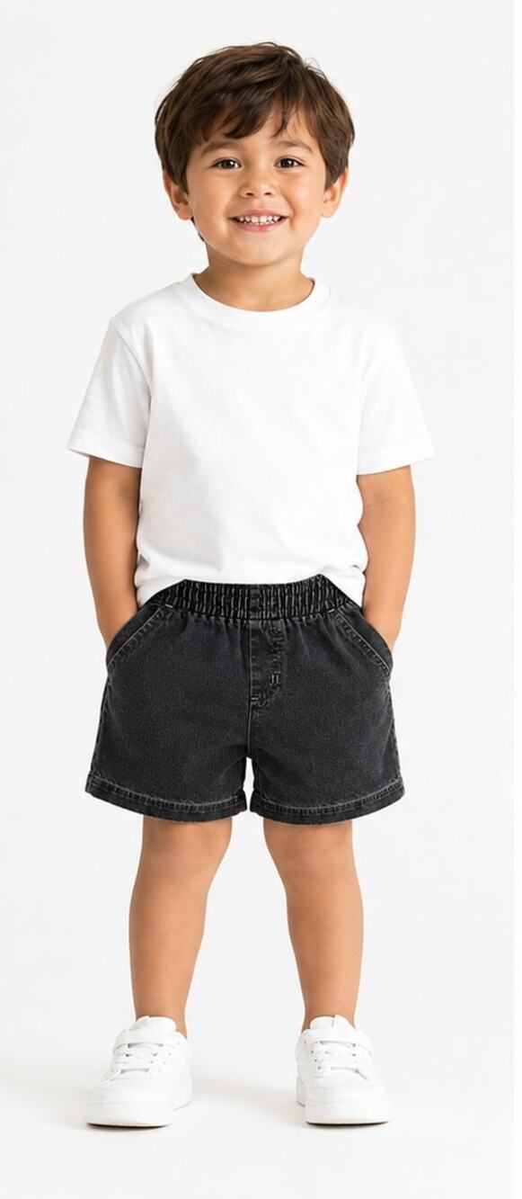WonderKids Boys Size 4T Black Denim Shorts Elastic Waist Cotton Blend EUC